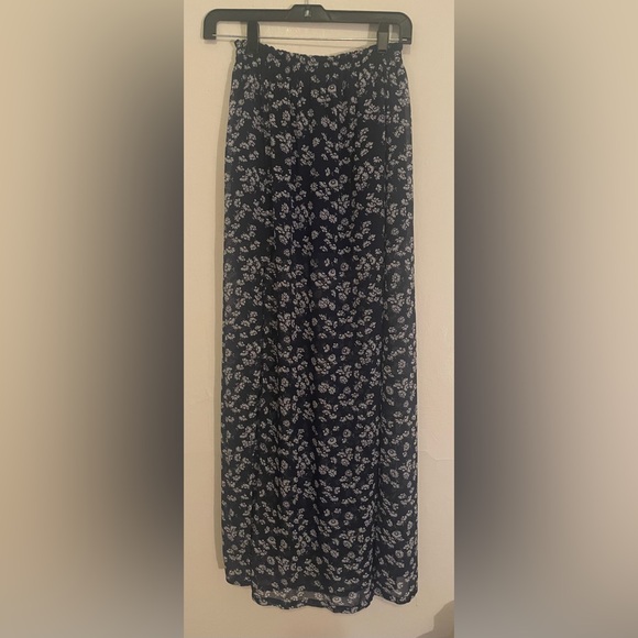ABERCROMBIE VINTAGE Y2K MAXI SKIRT SLIT MINI SEMI SHEER NAVY FLORAL S DAISY - Picture 1 of 5